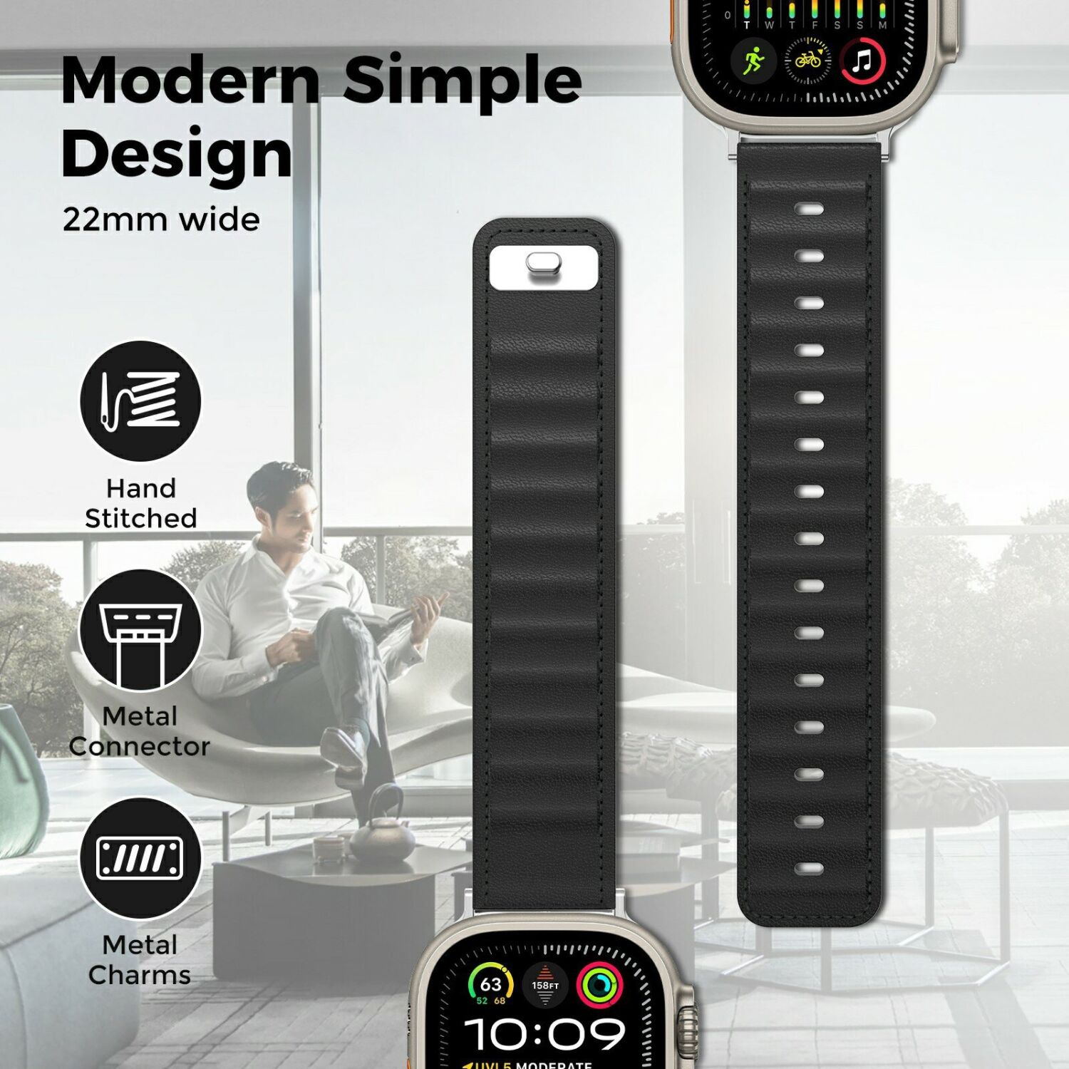 Ремешок для часов AHASTYLE Signature Touch для Apple Watch 46 / 45 / 44 / SE 44 / 42 (Series 1-3) / Ultra / Ultra 2 / Ultra 3 - Black / Orange. Фото 5 Ремешок для часов AHASTYLE Signature Touch для Apple Watch 46 / 45 / 44 / SE 44 / 42 (Series 1-3) / Ultra / Ultra 2 / Ultra 3 - Black / Orange (364538OB). Фото 5 из 8