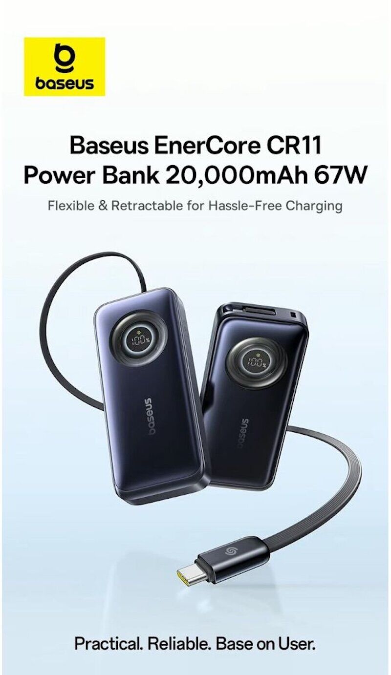 Внешний аккумулятор Baseus EnerCore CR11 67W (20000mAh) + кабель Type-C (PPNMS) - Black. Фото 6 Внешний аккумулятор Baseus EnerCore CR11 67W (20000mAh) + кабель Type-C (PPNMS) - Black (995798B). Фото 6 из 14