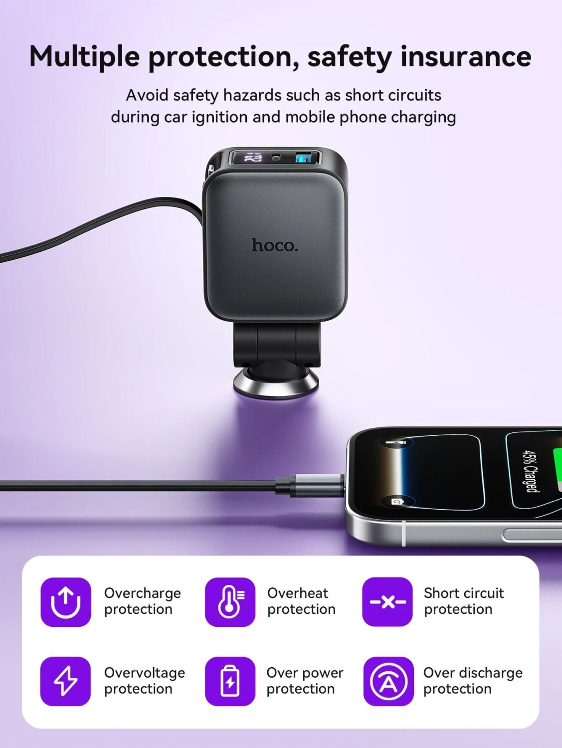 Автомобильное зарядное устройство Hoco Z67A Triunfar PD60W (USB + Type-C) + кабель Type-C to Lightning - Black. Фото 15 Автомобильное зарядное устройство Hoco Z67A Triunfar PD60W (USB + Type-C) + кабель Type-C to Lightning - Black (923416B). Фото 15 из 16