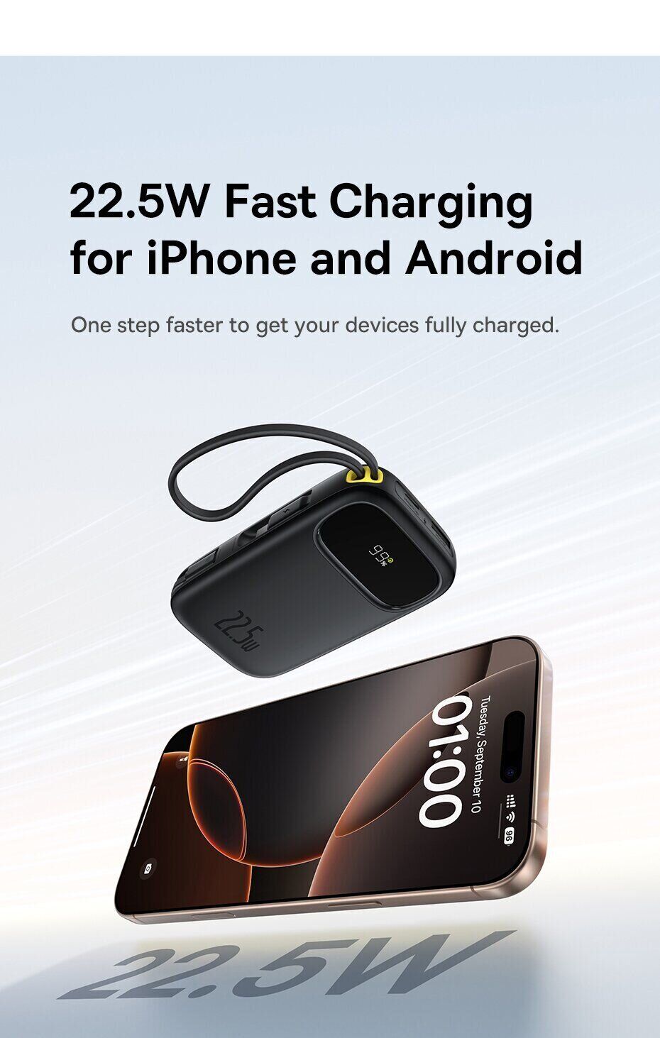 Внешний аккумулятор Baseus EnerFill FC31 22.5W (10000mAh) + кабель Type-C + Lightning (PPQD3) - White. Фото 8 Внешний аккумулятор Baseus EnerFill FC31 22.5W (10000mAh) + кабель Type-C + Lightning (PPQD3) - White (995799W). Фото 8 из 18