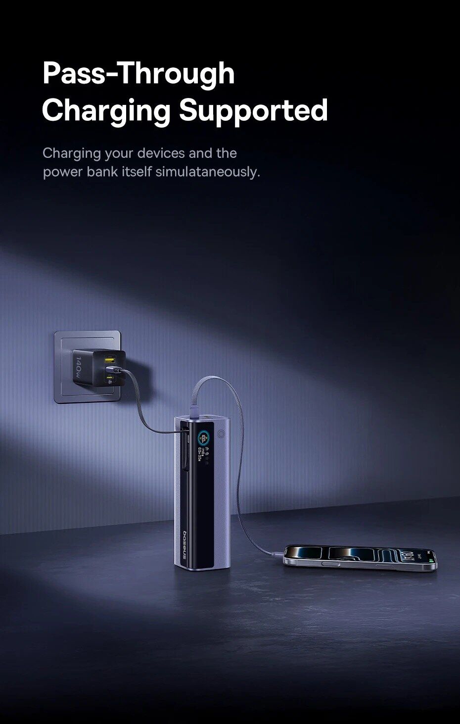 Внешний аккумулятор Baseus EnerGeek GR11 200W (25000mAh) + кабель Type-C - Grey. Фото 14 Внешний аккумулятор Baseus EnerGeek GR11 200W (25000mAh) + кабель Type-C - Grey (995800H). Фото 14 из 27