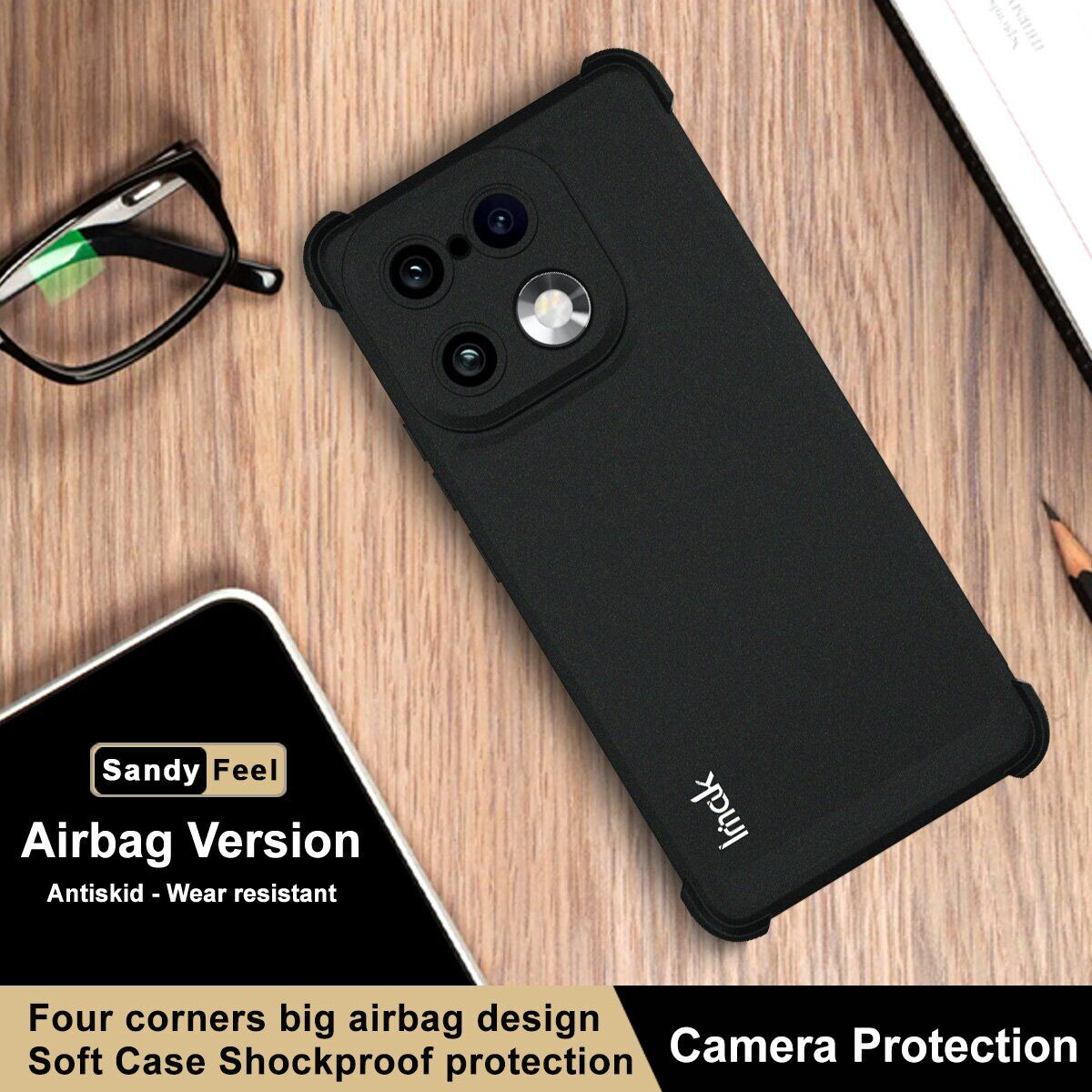 Захисний чохол IMAK Airbag Sand Case для Realme 16 Pro Plus - Black. Фото 5 Захисний чохол IMAK Airbag Sand Case для Realme 16 Pro Plus - Black (428512B). Фото 5 з 9
