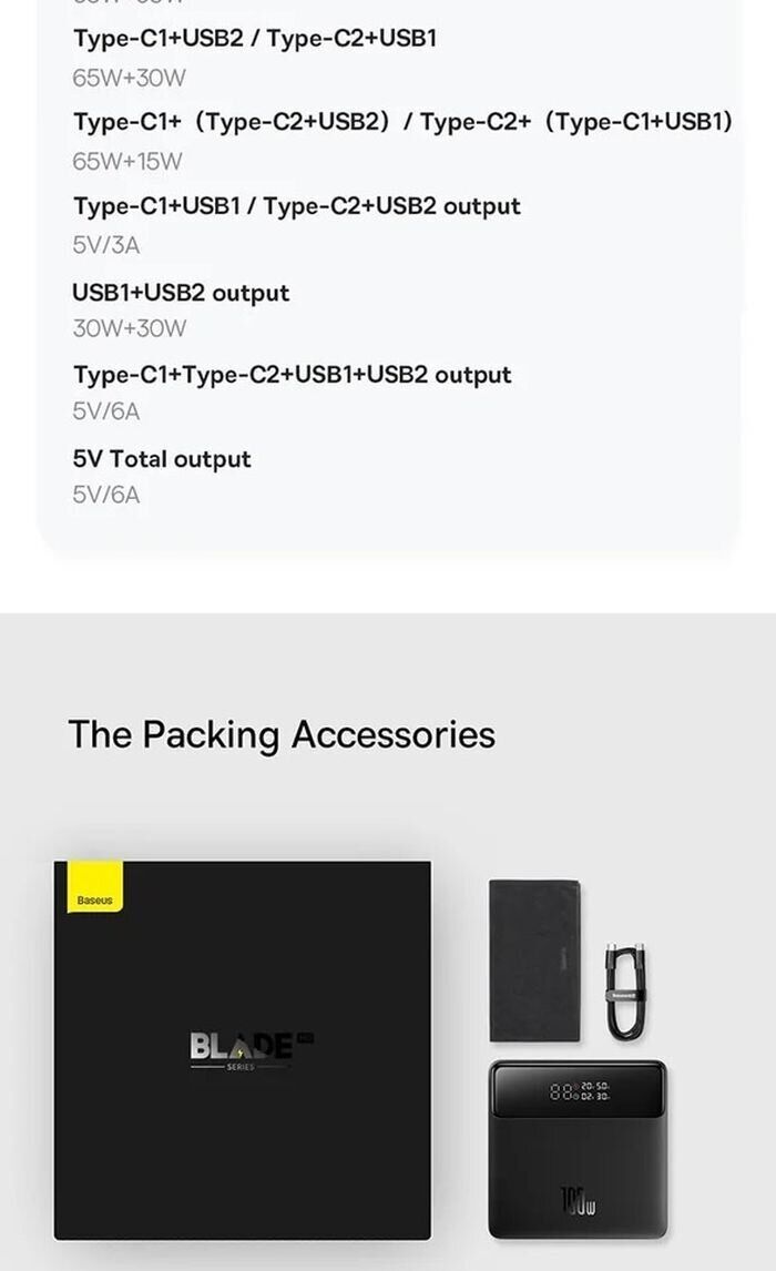 Внешний аккумулятор Baseus Blade H1 100W (20000mAh) PPBLD100HD - Black. Фото 22 Внешний аккумулятор Baseus Blade H1 100W (20000mAh) PPBLD100HD - Black (995802B). Фото 22 из 24
