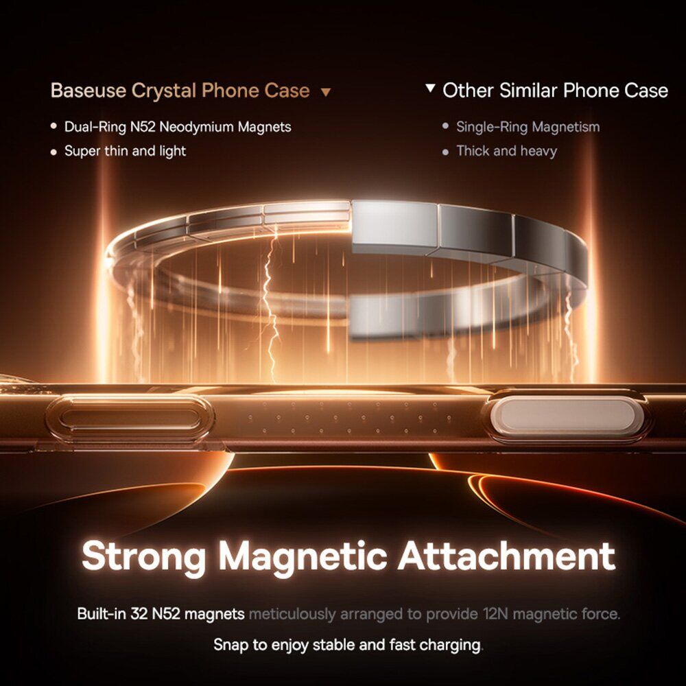 Захисний чохол BASEUS Crystal Magnetic Phone Case для Apple iPhone 17 Pro - Transparent. Фото 5 Захисний чохол BASEUS Crystal Magnetic Phone Case для Apple iPhone 17 Pro - Transparent (422712T). Фото 5 з 11
