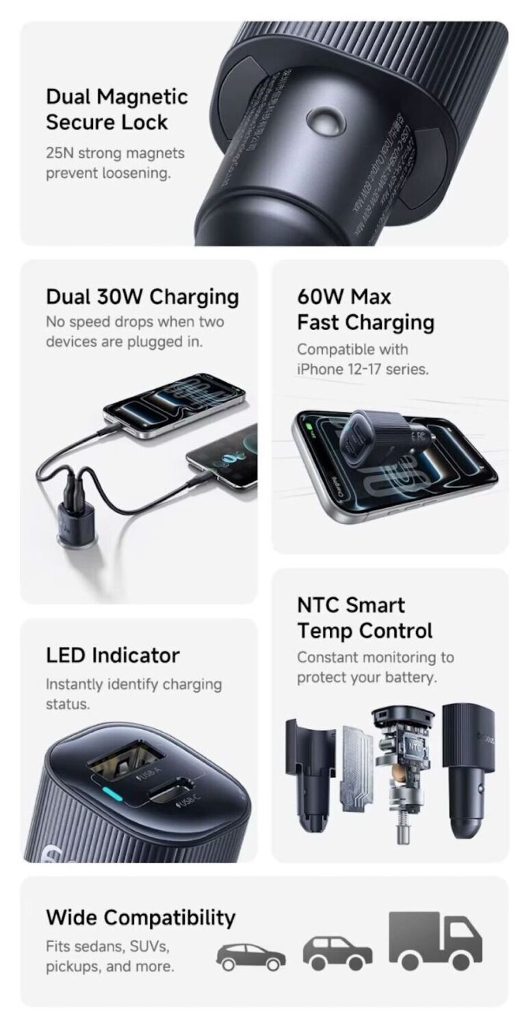 Автомобильное зарядное устройство Baseus PrimeTrip VP2 30W (Type-C + Type-C) C0207500 - Black. Фото 8 Автомобильное зарядное устройство Baseus PrimeTrip VP2 30W (Type-C + Type-C) C0207500 - Black (923426B). Фото 8 из 26