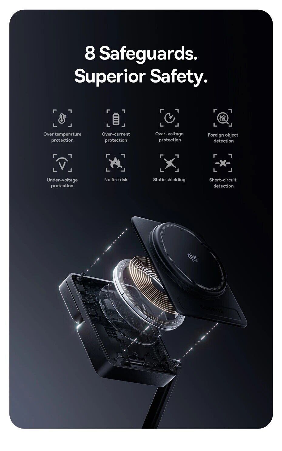 Беспроводное зарядное устройство Baseus PicoGo AF21 3 in 1 Qi2 35W + кабель Type-C to Type-C (1m) E0205402 - Black. Фото 18 Беспроводное зарядное устройство Baseus PicoGo AF21 3 in 1 Qi2 35W + кабель Type-C to Type-C (1m) E0205402 - Black (958324B). Фото 18 из 21