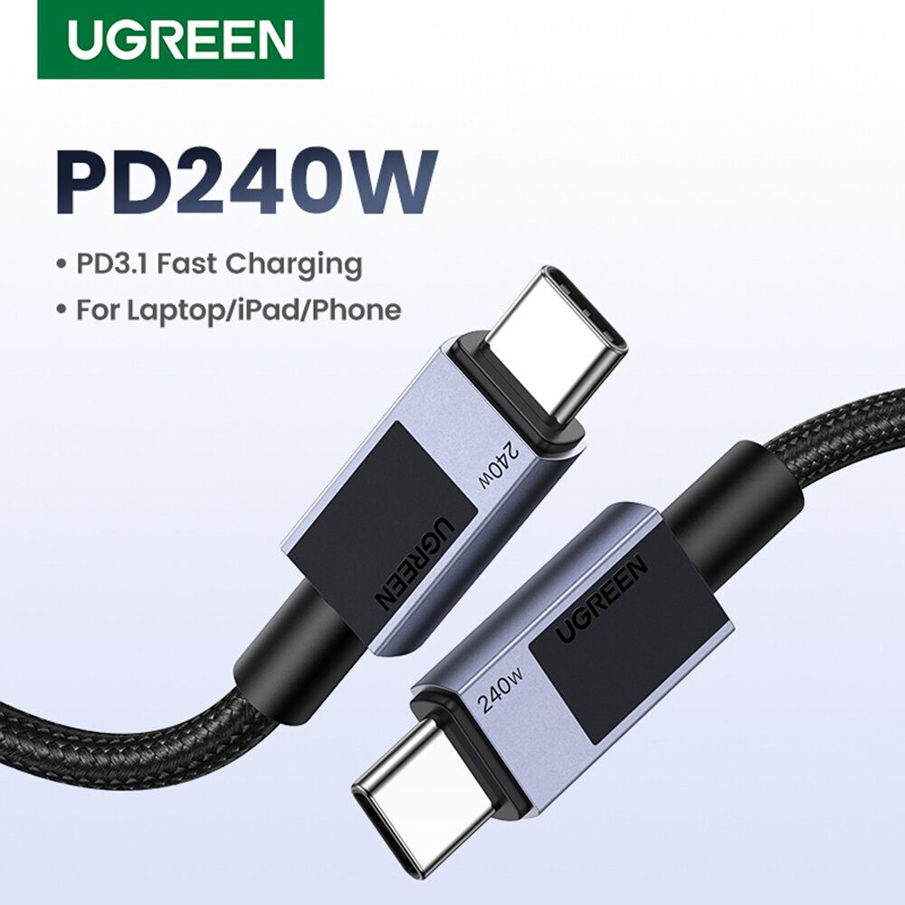 Кабель UGREEN L513 Type-C to Type-C PD240W (5A, 1m) - Space Gray. Фото 4 Кабель UGREEN L513 Type-C to Type-C PD240W (5A, 1m) - Space Gray (896513H). Фото 4 из 7