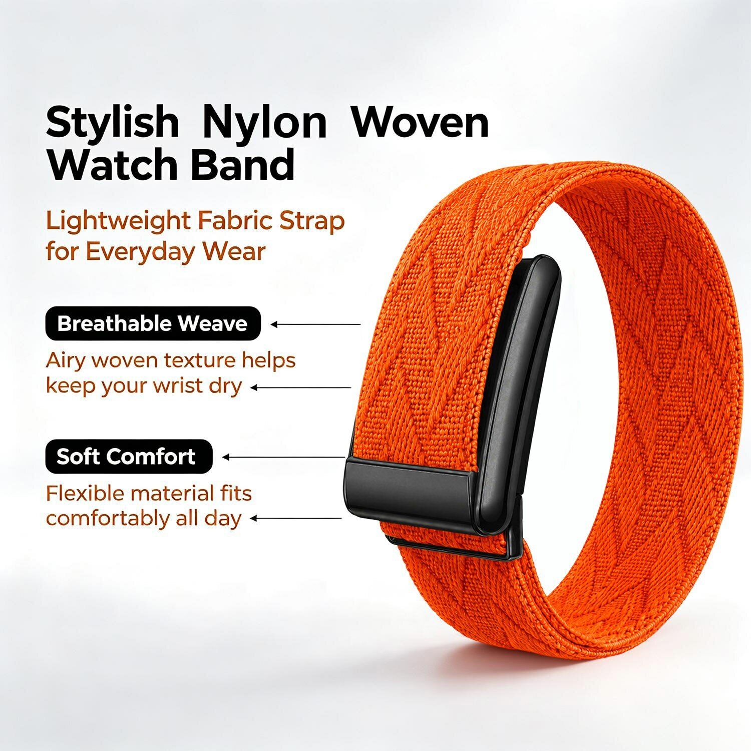 Ремешок для часов Reframe Weave Fit для WHOOP 5.0 / MG - Orange / Black. Фото 2 Ремешок для часов Reframe Weave Fit для WHOOP 5.0 / MG - Orange / Black (403116BO). Фото 2 из 3