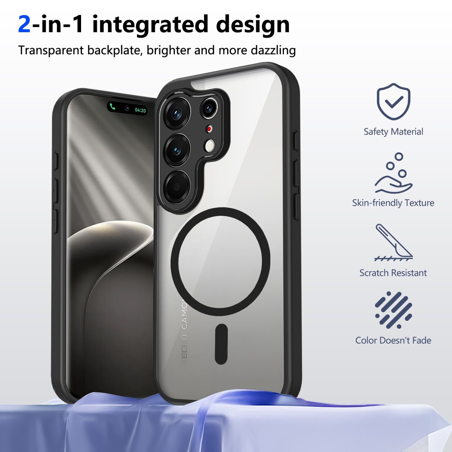 Защитный чехол Reframe Clear Bound with MagSafe для TECNO Camon 50 Pro - Black. Фото 2 Защитный чехол Reframe Clear Bound with MagSafe для TECNO Camon 50 Pro - Black (409608B). Фото 2 из 5