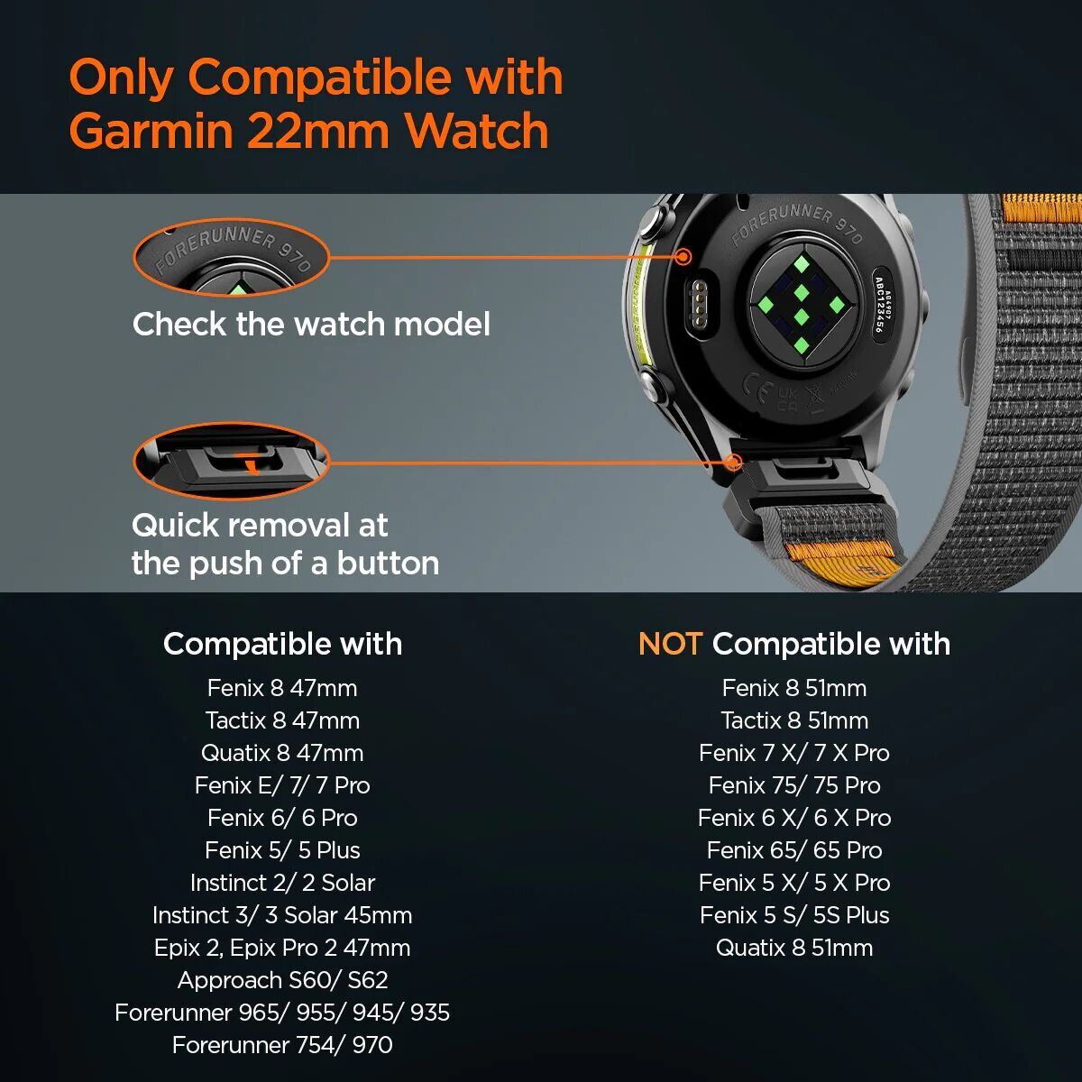 Ремешок Spigen Athlex Air для часов Garmin с креплением Quick Fit 22mm (AMP11426) - Active Black/Orange. Фото 10 Ремешок Spigen Athlex Air для часов Garmin с креплением Quick Fit 22mm (AMP11426) - Active Black/Orange (271434ABO). Фото 10 из 15