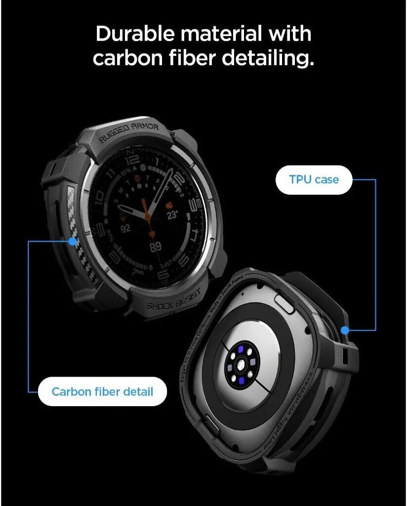 Защитный чехол Spigen Rugged Armor (FW) для Samsung Galaxy Watch Ultra 2 (ACS11611) - Matte Black. Фото 8 Защитный чехол Spigen Rugged Armor (FW) для Samsung Galaxy Watch Ultra 2 (ACS11611) - Matte Black (427012MB). Фото 8 из 11