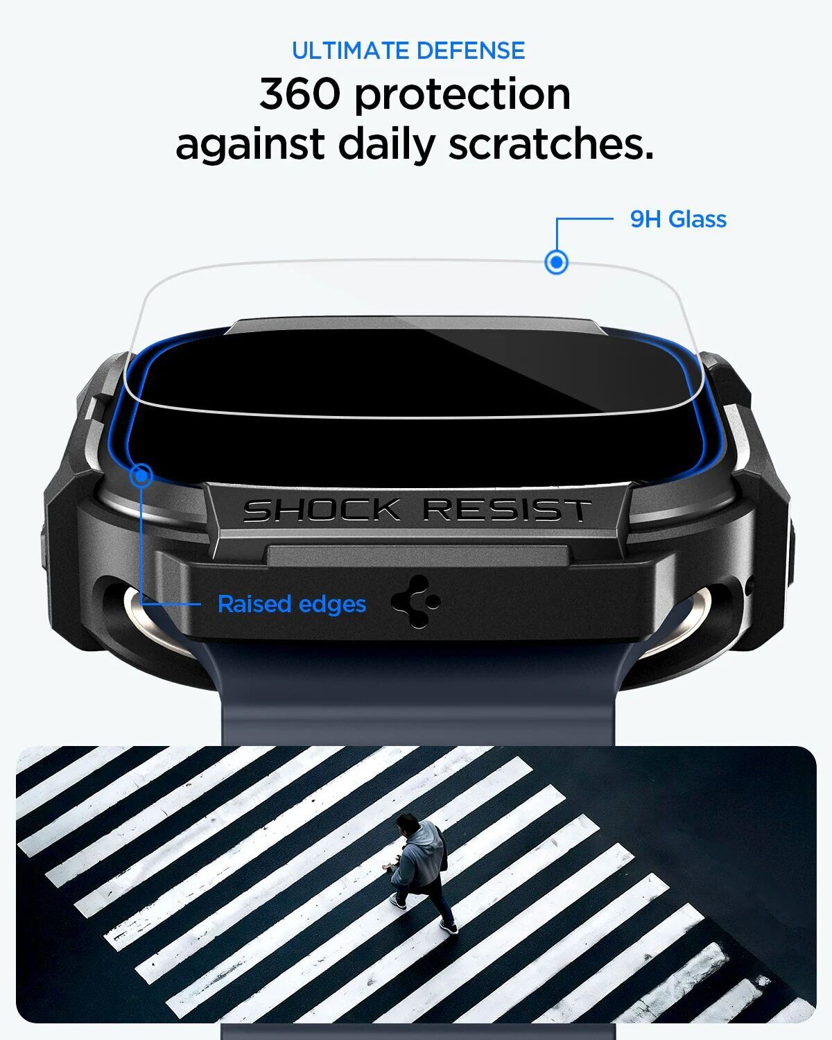 Захисний комплект Spigen Rugged Armor + Tempered Glass для Apple Watch Ultra / Ultra 2 / Ultra 3 (49mm) ACS11414 - Matte Black. Фото 7 Захисний комплект Spigen Rugged Armor + Tempered Glass для Apple Watch Ultra / Ultra 2 / Ultra 3 (49mm) ACS11414 - Matte Black (304651MB). Фото 7 з 10