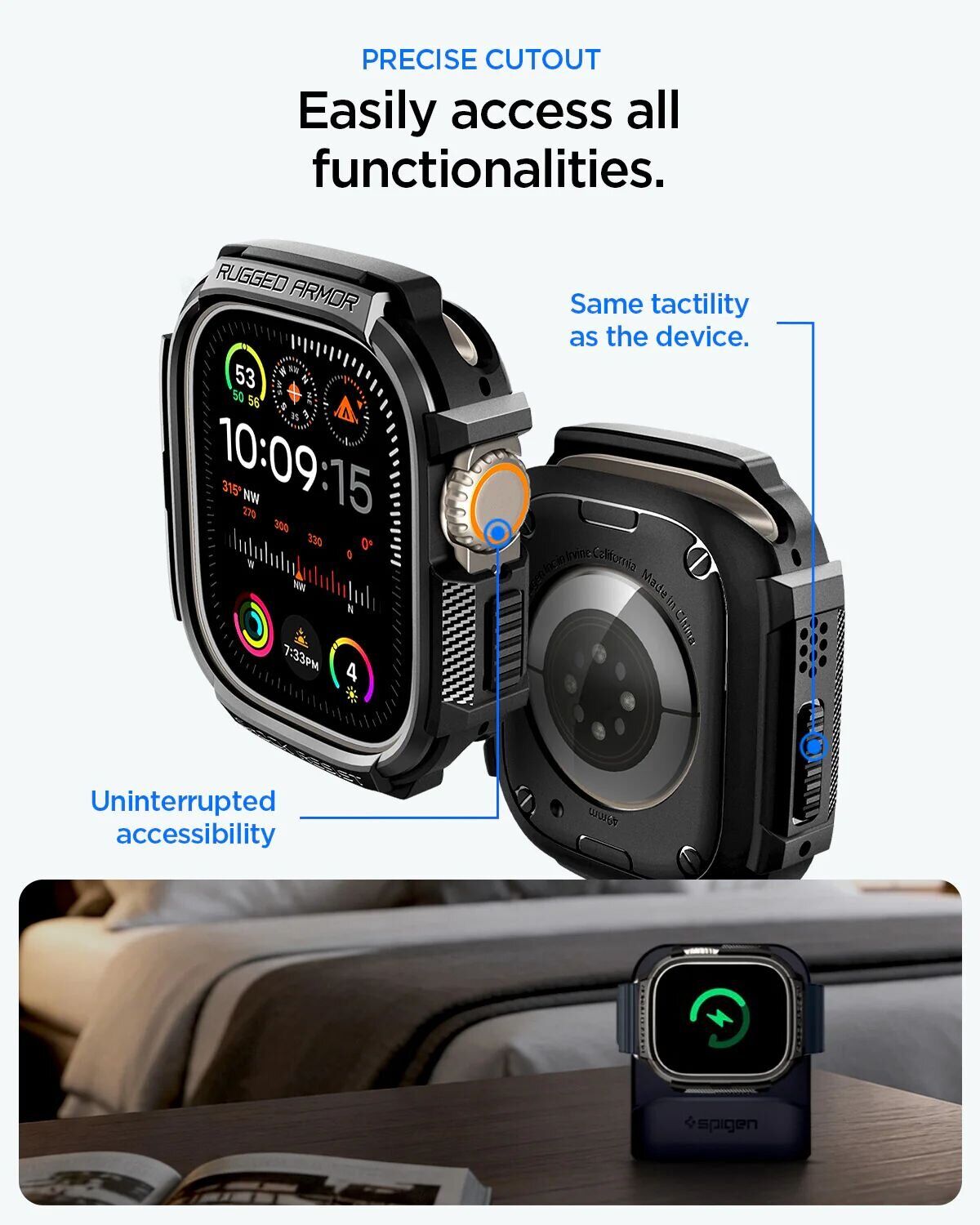 Захисний комплект Spigen Rugged Armor + Tempered Glass для Apple Watch Ultra / Ultra 2 / Ultra 3 (49mm) ACS11414 - Matte Black. Фото 9 Захисний комплект Spigen Rugged Armor + Tempered Glass для Apple Watch Ultra / Ultra 2 / Ultra 3 (49mm) ACS11414 - Matte Black (304651MB). Фото 9 з 10