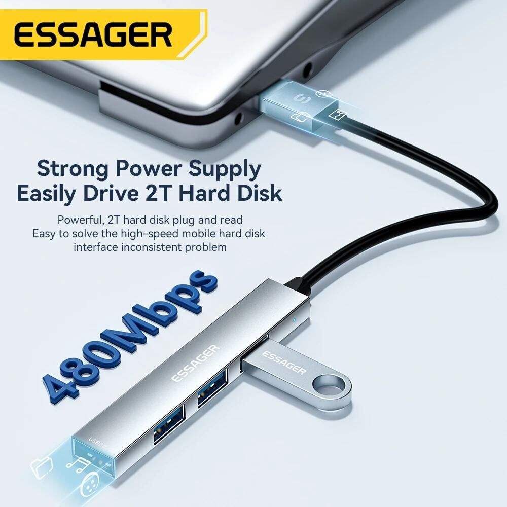 USB HUB ESSAGER Fengyang 4 in 1 Splitter (EHBA04-FY10-P) - Silver. Фото 2 USB HUB ESSAGER Fengyang 4 in 1 Splitter (EHBA04-FY10-P) - Silver (982802S). Фото 2 из 4