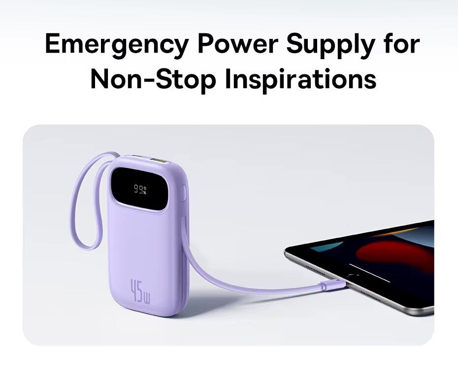 Внешний аккумулятор Baseus QPow 3 45W (10000mAh) + кабель Type-C + Lightning (E0028C01) - White. Фото 7 Внешний аккумулятор Baseus QPow 3 45W (10000mAh) + кабель Type-C + Lightning (E0028C01) - White (995795W). Фото 7 из 12