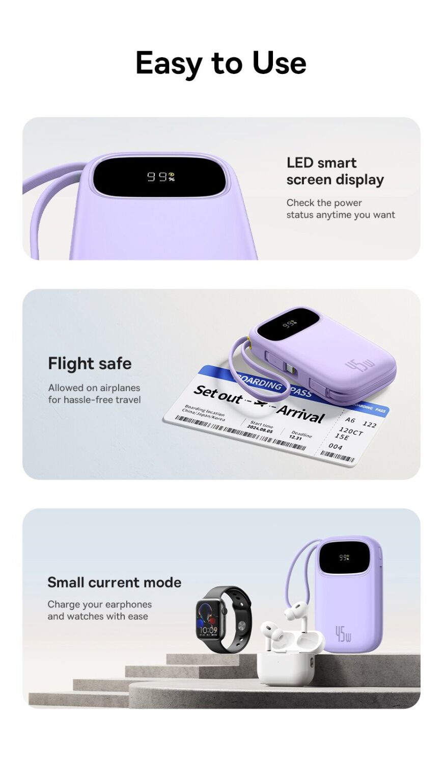 Внешний аккумулятор Baseus QPow 3 45W (10000mAh) + кабель Type-C + Lightning (E0028C01) - White. Фото 9 Внешний аккумулятор Baseus QPow 3 45W (10000mAh) + кабель Type-C + Lightning (E0028C01) - White (995795W). Фото 9 из 12