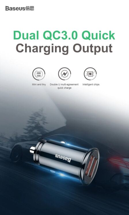 Автомобильное зарядное устройство Baseus Circular Plastic (30W, 2USB) CCALL-YD01 - Black: фото 8 из 14