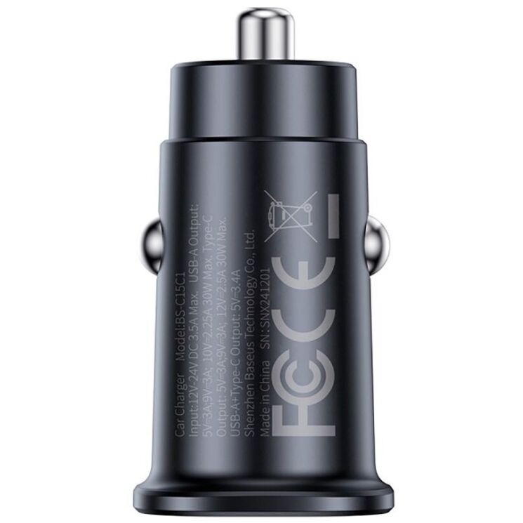 Автомобильное зарядное устройство Baseus GoTrip DP1 (2Type-C) 30W (C00072300123-01) - Black: фото 3 из 18