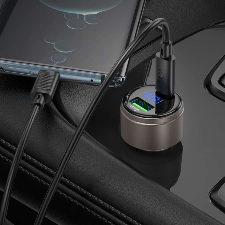 Автомобильное зарядное устройство Hoco Z57B Glorious PD45W + QC3.0 + кабель Type-C to Type-C - Metal Gray: фото 5 из 6