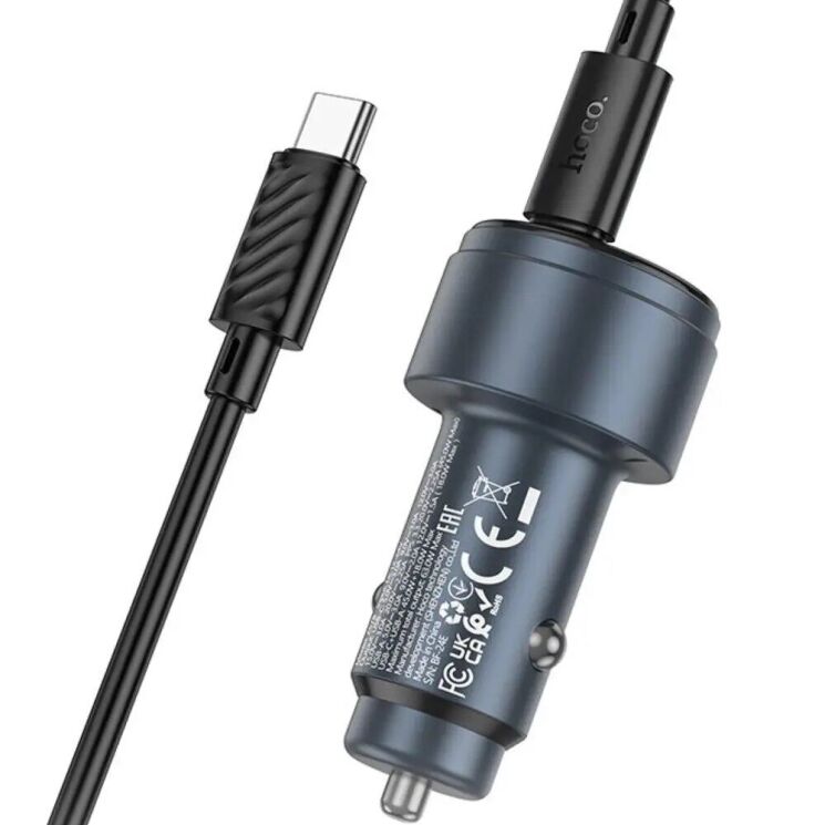 Автомобильное зарядное устройство Hoco Z57B Glorious PD45W + QC3.0 + кабель Type-C to Type-C - Metal Gray: фото 2 из 6
