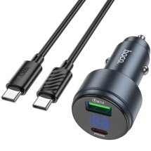 Автомобильное зарядное устройство Hoco Z57B Glorious PD45W + QC3.0 + кабель Type-C to Type-C - Metal Gray: фото 1 из 6