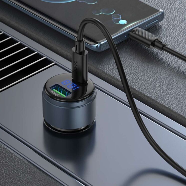 Автомобильное зарядное устройство Hoco Z57B Glorious PD45W + QC3.0 + кабель Type-C to Type-C - Metal Gray: фото 6 из 6