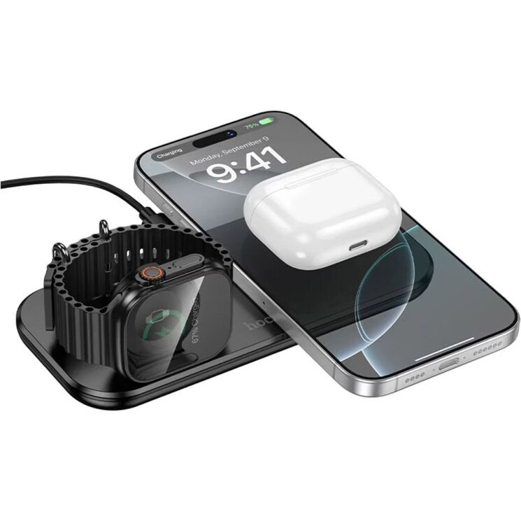 Беспроводное зарядное устройство Hoco CW65 3 in 1 (15W) - Black: фото 4 из 7