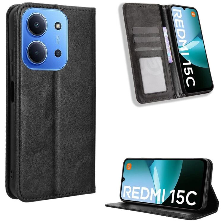 Чохол Deexe Retro Style для Xiaomi Redmi 15C - Black: фото 2 з 18