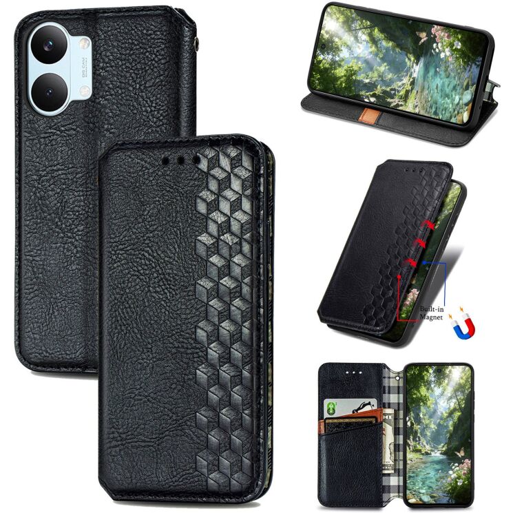 Чехол Deexe Rhombus Wallet для Xiaomi Poco X8 Pro Max - Black: фото 5 из 11