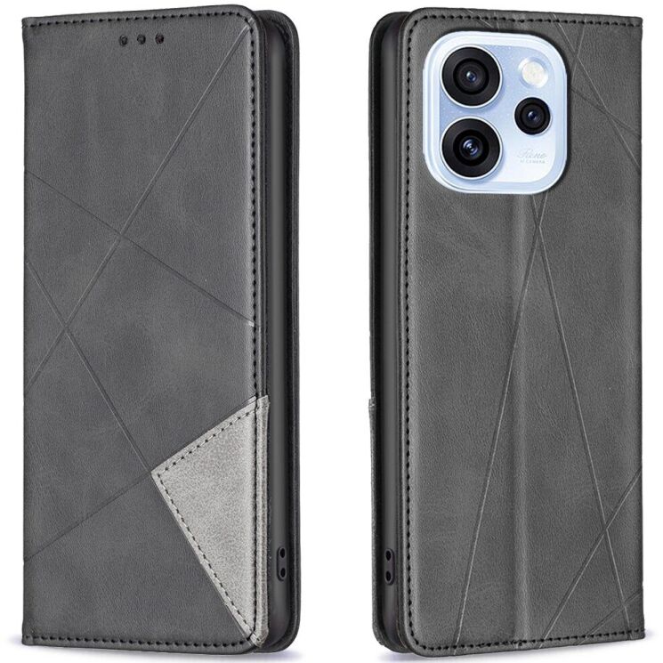 Чехол-книжка с карманами UniCase Geometric Pattern для OPPO Reno 15 F/FS - Black: фото 1 из 10
