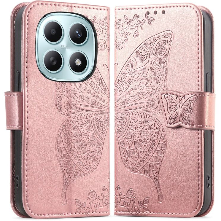 Чехол-книжка с рисунком UniCase Butterfly Pattern для Xiaomi Redmi Note 15 (4G/5G) / Poco M8 5G - Rose Gold: фото 1 из 8