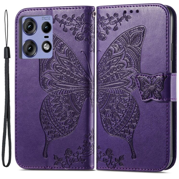 Чехол-книжка UniCase Butterfly Pattern для Motorola Edge 50 Pro - Dark Purple: фото 1 из 8
