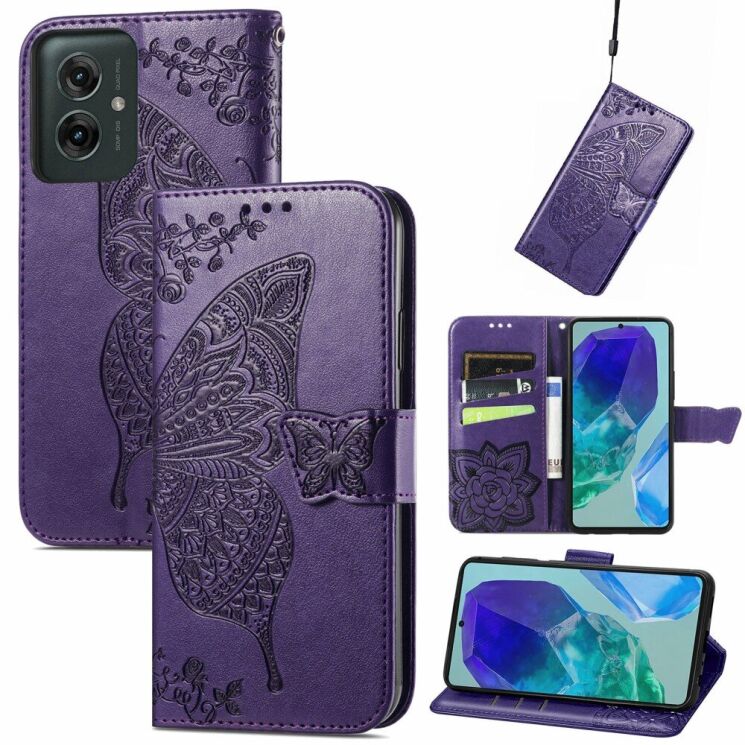 Чехол UniCase Butterfly Pattern для Motorola Moto G55 - Dark Purple: фото 4 из 7