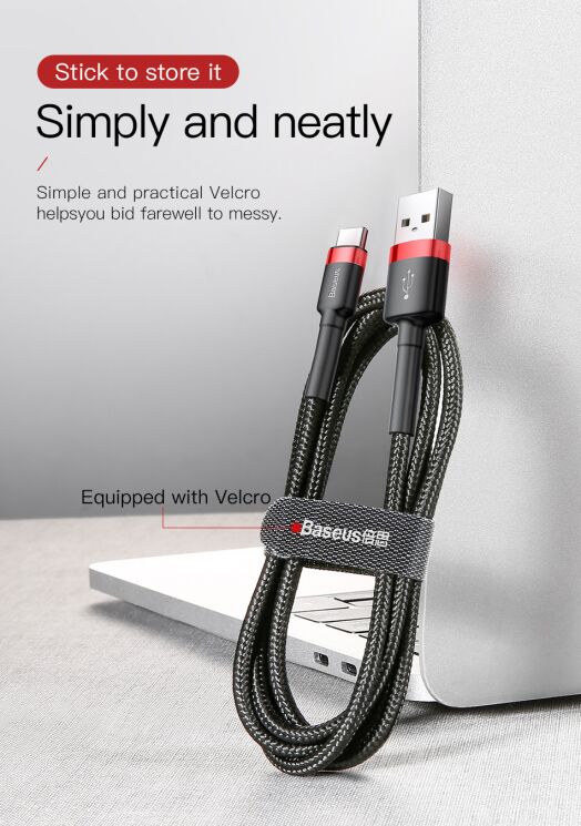 Дата-кабель BASEUS Kevlar Series Type-C 2A (2м) - Black / Red: фото 18 з 20