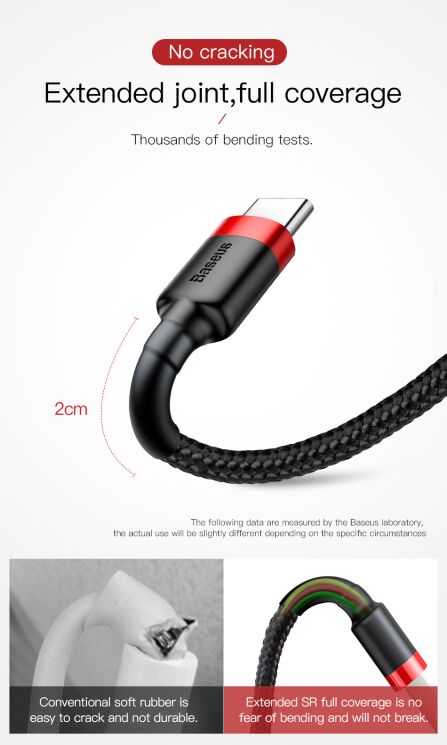 Дата-кабель BASEUS Kevlar Series Type-C 2A (2м) - Black / Red: фото 12 з 20