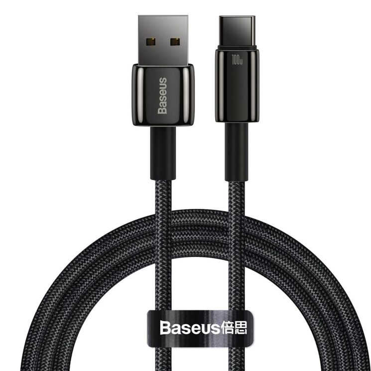 Кабель Baseus Tungsten Gold USB to Type-C (100W, 1m) CAWJ000001 - Black (896278B) Кабель Baseus Tungsten Gold USB to Type-C (100W, 1m) CAWJ000001 - Black: фото 1 з 22