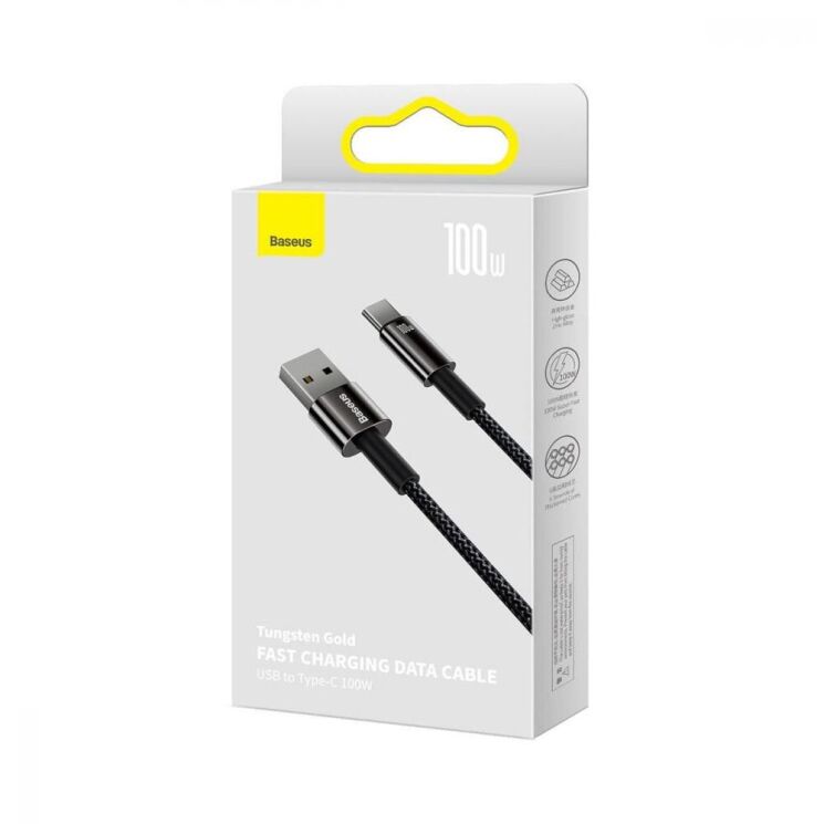 Кабель Baseus Tungsten Gold USB to Type-C (100W, 1m) CAWJ000001 - Black (896278B) Кабель Baseus Tungsten Gold USB to Type-C (100W, 1m) CAWJ000001 - Black: фото 7 з 22