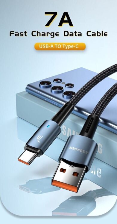 Кабель ESSAGER Sunset USB to Type-C (7A, 100W, 2m) EXC7A-CGA01-P - Black (982803B) Кабель ESSAGER Sunset USB to Type-C (7A, 100W, 2m) EXC7A-CGA01-P - Black: фото 2 из 15
