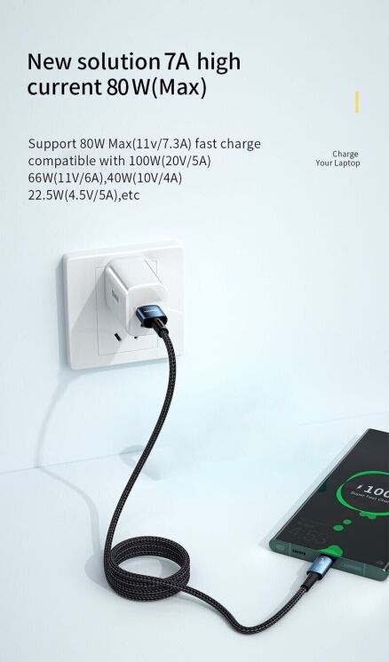 Кабель ESSAGER Sunset USB to Type-C (7A, 100W, 2m) EXC7A-CGA01-P - Black (982803B) Кабель ESSAGER Sunset USB to Type-C (7A, 100W, 2m) EXC7A-CGA01-P - Black: фото 6 из 15