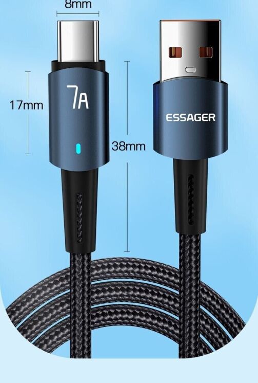 Кабель ESSAGER Sunset USB to Type-C (7A, 100W, 2m) EXC7A-CGA01-P - Black (982803B) Кабель ESSAGER Sunset USB to Type-C (7A, 100W, 2m) EXC7A-CGA01-P - Black: фото 15 из 15