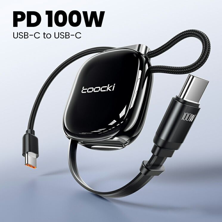 Кабель TOOCKI TX131C2 Type-C to Type-C (100W, 1m) - Black: фото 2 з 13