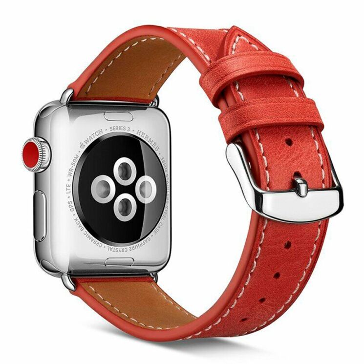 Шкіряний ремінець Deexe Classic для Apple Watch 42 (Series 10) / 41 / 40 / SE 40 / 38 - Red: фото 1 з 6