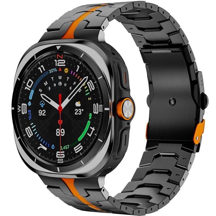 Ремінець Deexe Metal Strap для Samsung Galaxy Watch 8 (40/44mm) - Black / Orange: фото 2 з 6