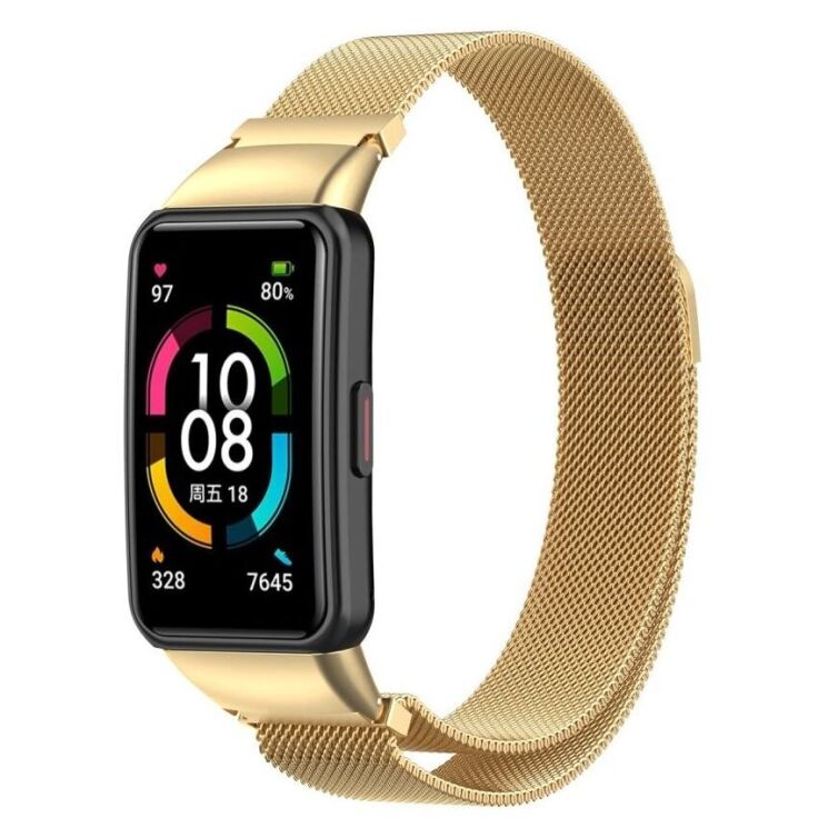 Ремінець Deexe Milanese Stainless Steel для Huawei Band 6 / Honor Band 6 - Gold: фото 2 з 12