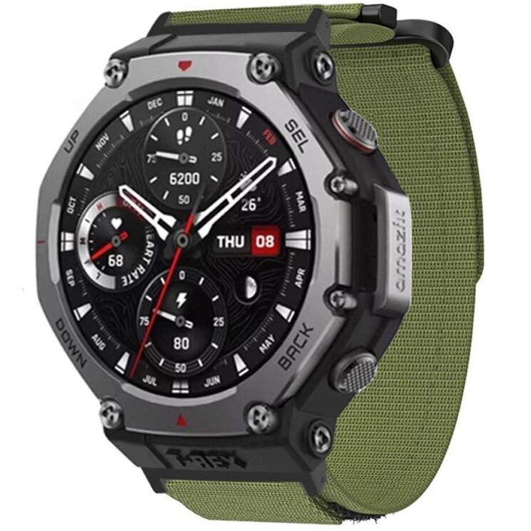 Ремінець Deexe Nylon Magic Tape для Xiaomi Amazfit T-ReX 3 - Army Green: фото 3 з 4