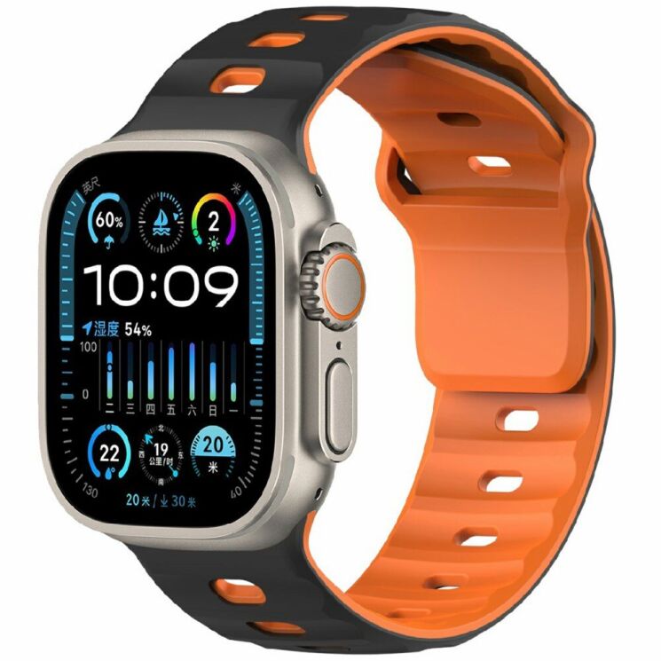 Ремешок Deexe Sport Design для Apple Watch 46 / 45 / 44 / SE 44 / 42 (Series 1-3) / Ultra / Ultra 2 - Black / Orange: фото 2 из 9