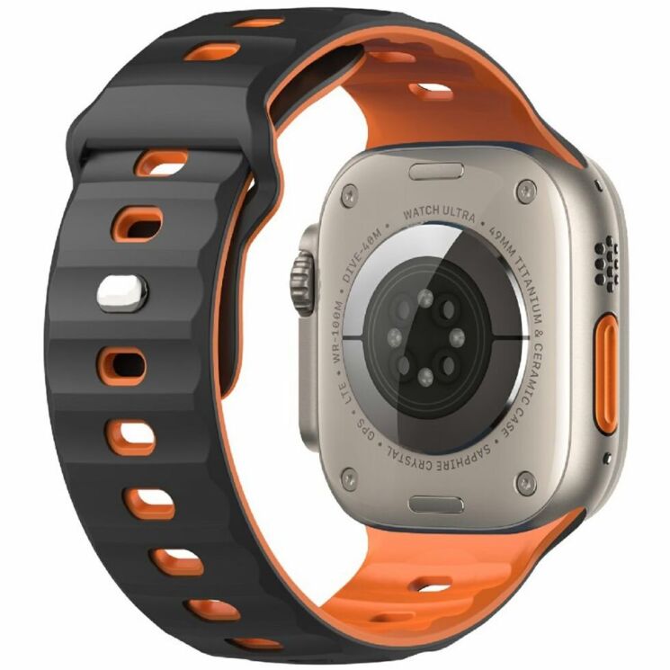 Ремешок Deexe Sport Design для Apple Watch 46 / 45 / 44 / SE 44 / 42 (Series 1-3) / Ultra / Ultra 2 - Black / Orange: фото 1 из 9