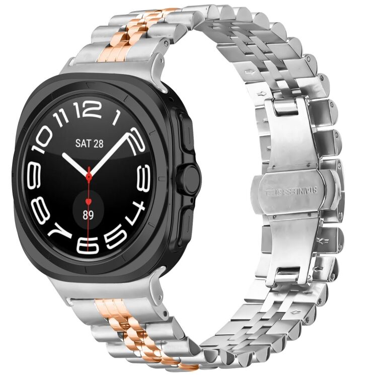 Ремешок Deexe Stainless Steel QuickFit для Samsung Galaxy Watch Ultra (2025) - Silver / Rose Gold: фото 3 из 7