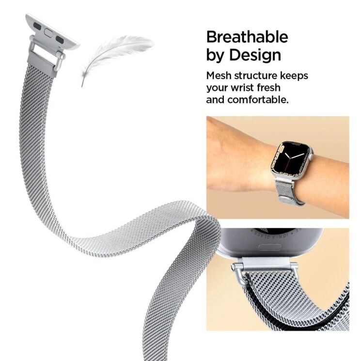 Ремінець Spigen WBM4 Band для Apple Watch 42 (Series 10/11) / 41 / 40 / SE 40 / 38 (AMP10498) - Silver: фото 7 з 9
