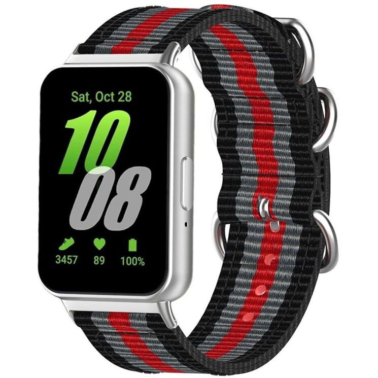 Ремінець UniCase Nylon Braslet для Samsung Galaxy Fit 3 - Black / Grey / Red / Grey / Black: фото 1 з 6